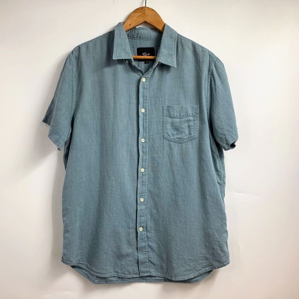 Rails Men's Fairfax Button Up Short Sleeve Teal Sea Green Cotton Shirt XL